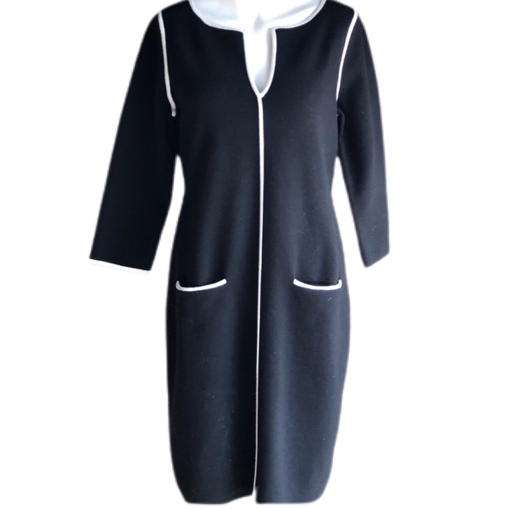 Ann Taylor Black Sweater Dress with White Trim
